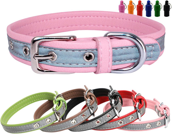Cute Reflective Dog Collar With Name Tag Microfiber Adjustable Puppy Girl Boy Dog Collar For Small Medium Large Female Male Dogs Pink Xxl