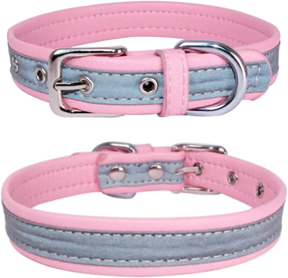Cute Reflective Dog Collar With Name Tag Microfiber Adjustable Puppy Girl Boy Dog Collar For Small Medium Large Female Male Dogs Pink Xxl