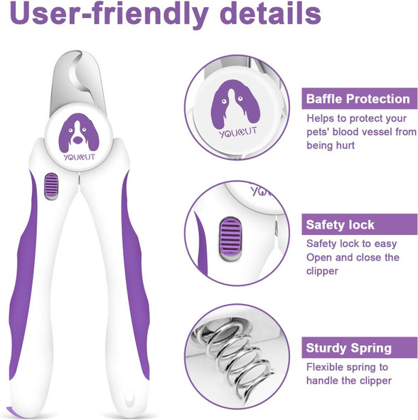 Dog Nail Clippers And Trimmers,Professional Grooming Tool With Safety Guard To Avoid Over Cutting, Nail File,Razor Sharp Blade,Sturdy Non Slip Handles For Large And Small Animals (Purple)