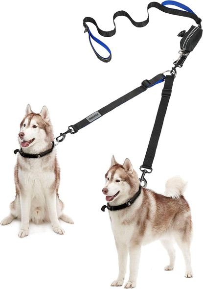 Youthink Double Dog Leash, No Tangle Walking Leash 2 Dogs Up To 180Lbs, Comfortable Adjustable Dual Padded Handles, Bonus Pet Waste Bag (Double Dog Leash)