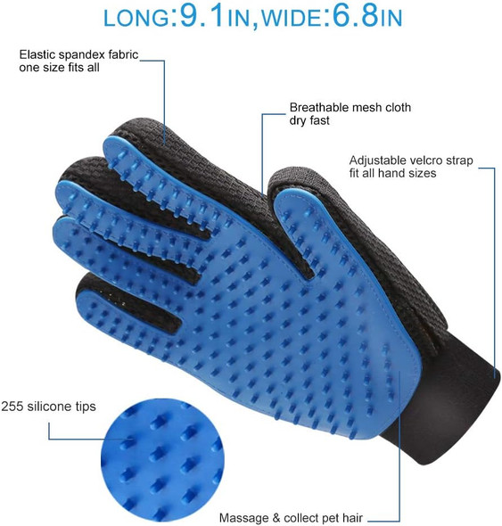 2Pcs Pet Grooming Glove, Dog Brush Glove, Gentle Deshedding Brush Glove,Mess- Grooming Efficient Pets Hair Remover Mittens Washing Gloves For Short And Long Hair Dogs & Horses & Cats (Blue)