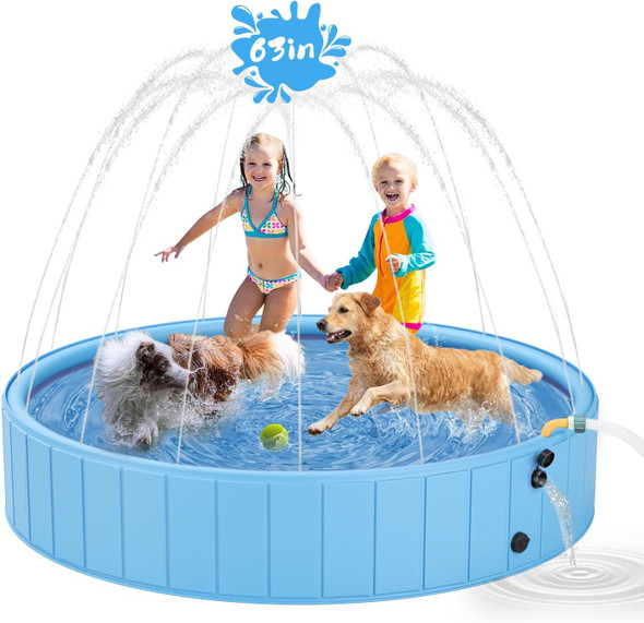 Dog Pools For Large Dogs, 2-In-1 Sprinkler Pool For Kids Non-Slip Dog Swimming Pool For Outdoor Backyard Kids Dogs Ducks And Pet Baths 63 X 12