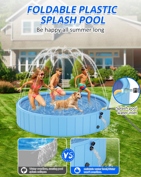 Dog Pools For Large Dogs, 2-In-1 Sprinkler Pool For Kids Non-Slip Dog Swimming Pool For Outdoor Backyard Kids Dogs Ducks And Pet Baths 63 X 12