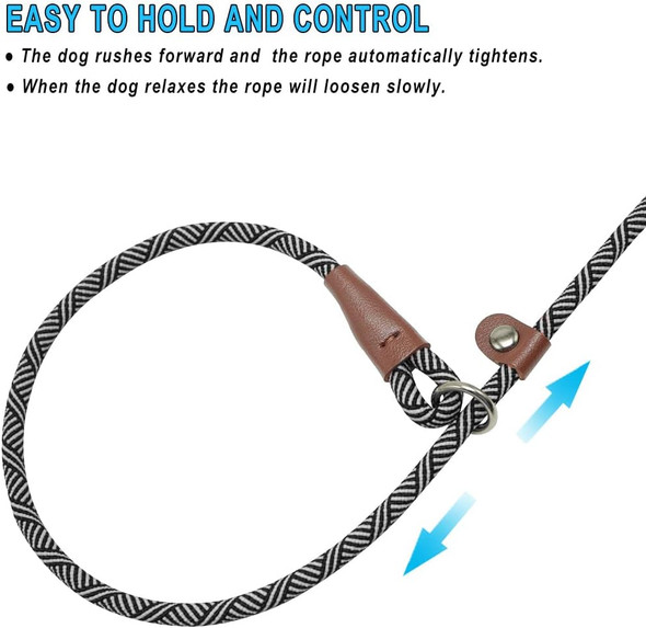7Ft Slip Lead Control Dog Leash, 1/4 Inch Diameter Durable Nylon Rope Training Lead For Small Medium Dog No Pull Black