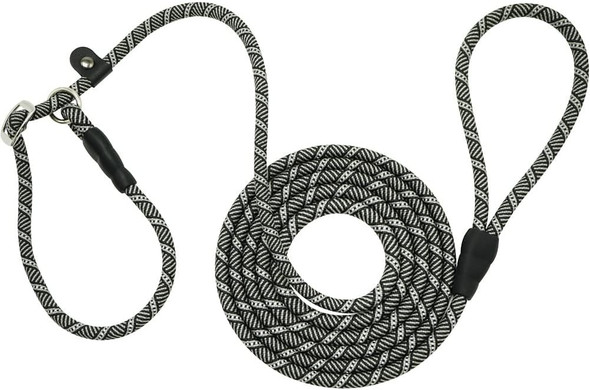 10Ft / 20Ft Long Slip Lead Dog Leash, 3/8 Thick Nylon Reflective Rope Anti-Choke Training Lead For Medium Large Dogs Black
