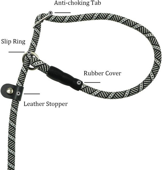10Ft / 20Ft Long Slip Lead Dog Leash, 3/8 Thick Nylon Reflective Rope Anti-Choke Training Lead For Medium Large Dogs Black