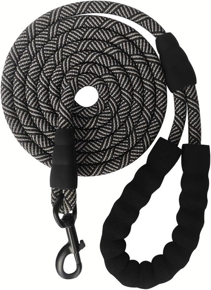 7Ft/8Ft/10Ft Heavy Duty Rope Dog Leash, 1/2 Diameter Strong Nylon Medium Large Dog Leash With Soft Handle - For Outdoor Pets Walking Playing Exploring (Black, 8’ X 1/2)
