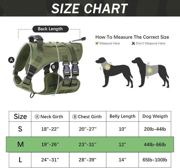 No Pull Tactical Dog Harness For Large Dogs, Escape Proof Molle Dog Vest Harness And Leash Set, Adjustable Military Service Dog Harness With Handle For Medium Large Dogs(M, Green)