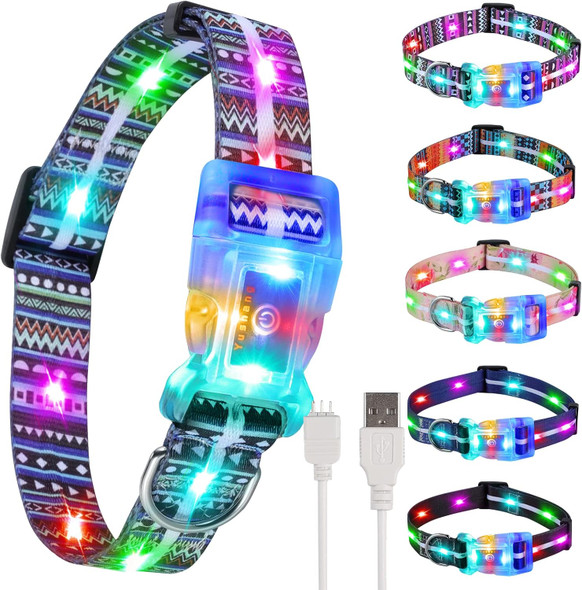 2 Pack Light Up Dog Collars,Led Dog Collar Rechargeable Waterproof,Buckle Glow Collar For Medium Large Dogs-Ml(Neck:14.17-24.8)
