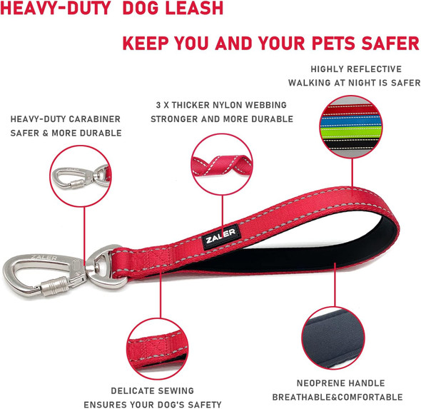 Short Dog Leash, 18 Inches Traffic Leashes For Dogs, Nylon Reflective Dog Lead With Padded Handle, Heavy Duty Pet Leash For Large And Medium Dogs (18 Red)