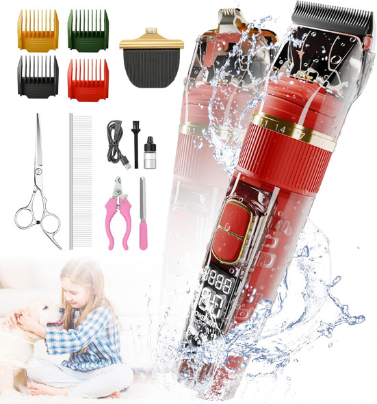 Dog Clippers For Grooming With Digital Display, Low Noise And 3-Speed Dog Grooming Clippers, Waterproof And Cordless Dog Trimmer For Grooming, Dog Grooming Kit
