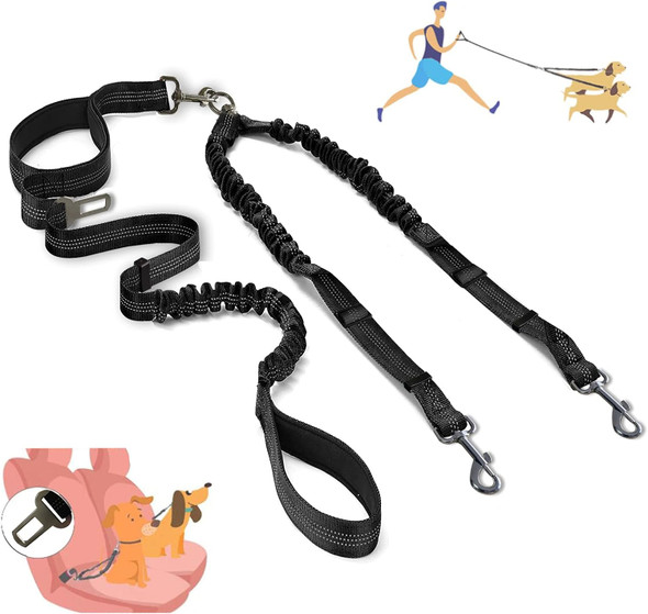 Double Dog Leash, Dual Leash For Dogs 360° No Tangle Two Dogs Leash Adjustable Tangle Double Leash For Small Medium Large Dogs Walking Training(Black)