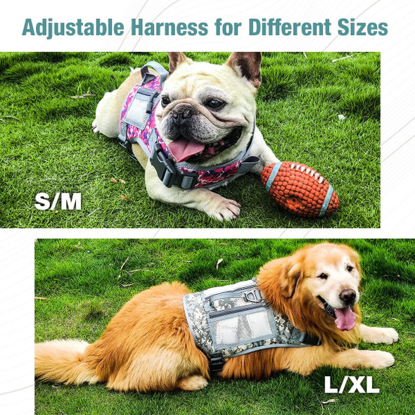 Tactical Dog Harness Adjustable Size, Leash Hook & Handle, Waterproof K9 Service Dog Vest With Mesh Zip-Pockets & All-Natural Bug Prevention Pouches For Outdoor Activity, Hiking And Hunting