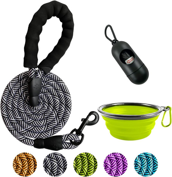 5/6/10 Ft Strong Dog Leash - Comfortable Padded Handle - Pet Dog Leash For Small Medium And Large Dogs With Collapsible Pet Bowl And Dog Garbage Bags…