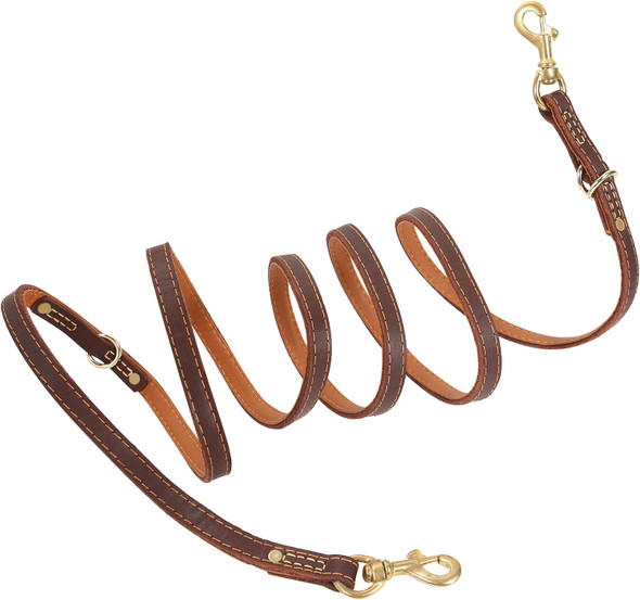 Genuine Leather Dog Leash For Large Dog [Hands ] [Comfort Hand Feeling] [Shock-Absorbing] Heavy Duty Use Dog Training Lead (9.35Ft, Brown)