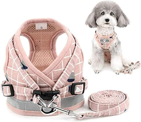 Zunea No Pull Small Dog Harness And Leash Set Adjustable Reflective Step-In Chihuahua Vest Harnesses Mesh Padded Plaid Escape Proof Walking Puppy Jacket For Boy Girl Pet Dogs Cats Pink M