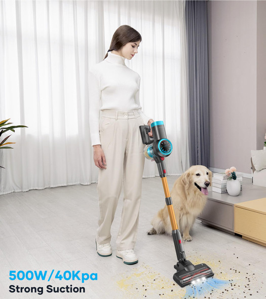 Cordless Vacuum Cleaner, 500W40Kpa60Mins Stick Vacuum With Selfstanding, Vacuum Cleaner With Smart Display, Antitangle Vacuum Cleaners For Homecarpethardwood Floorpet Hair