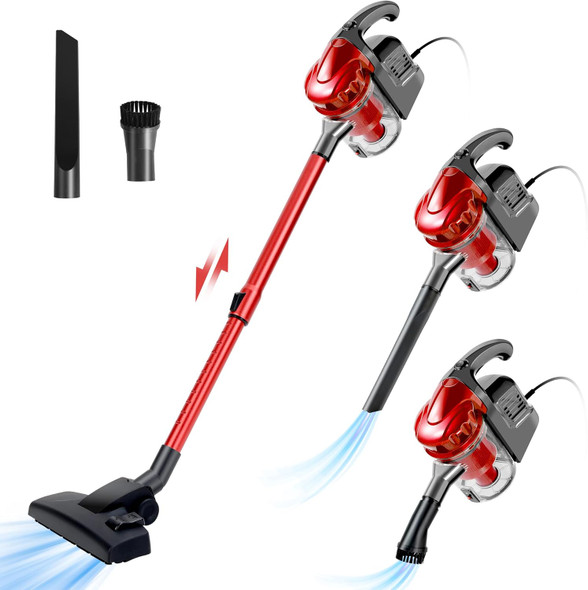 Corded Vacuum Cleaner, 17Kpa Powerful Suction With 600W Motor, 4 In 1 Lightweight Handheld Stick Vacuum For Pet Hair Hard Floor And Carpet