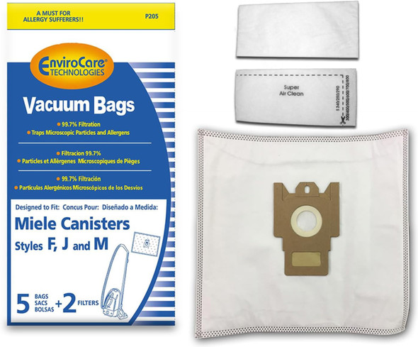 Envirocare Allergen Vacuum Cleaner Dust Bags Made To Fit Miele Canisters Style F J M 5 Pack With 2 Filters