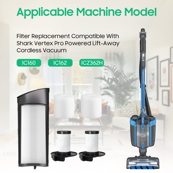 Filters For Shark Icz362Hic160Ic162, Esctabalt Filter For Shark Vertex Pro Powered Liftaway Cordless Vacuum Icz362H, 2 Foam 2 Post Filters