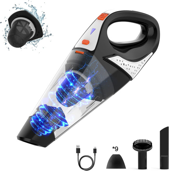 Hihhy Handheld Vacuum Cordless Car Vacuum Cleaner Rechargeable Lightweight Hand Held Small Portable Vac With Usbc Cable For Home, Car