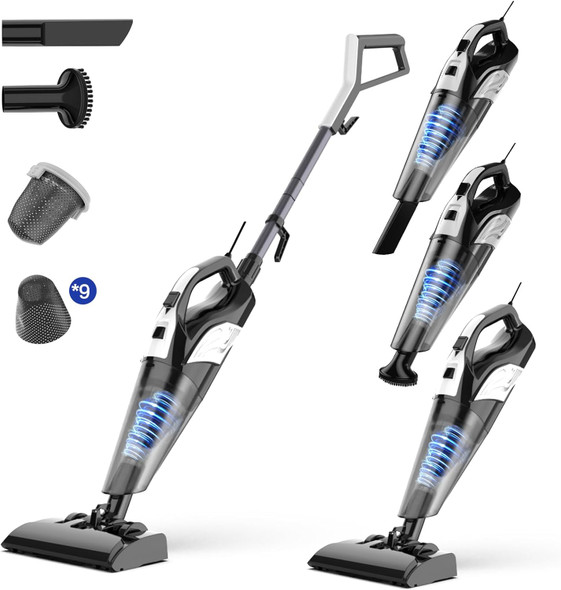 Hihhy Vacuum Cleaner, Stick Vacuum Corded, 4In1 Handheld Small Vacuum Cleaners For Home, Mini Vacuum Lightweight 20Kpa 600W Powerful Suction, Portable Hand Held Vac For Hard Floor