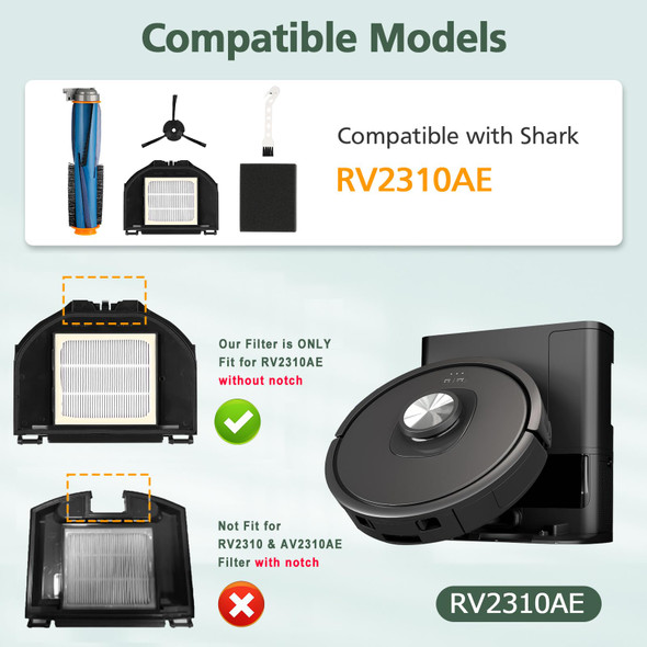 9 Pcs Vacuum Parts Accessories Kit Compatible With Shark Rv2310Ae Matrix Robot Vacuum Cleaner, 1 Main Brush, 2 Hepa Filters, 4 Side Brushes, 1 Sponge Filter, 1 Cleaning Brush