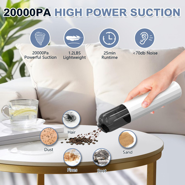 Car Vacuum, Portable Handheld Vacuum Cleaner With 20000Pa High Power, 4 In 1 Compact Vacuum For Carhome Cleaning, Up To 30 Mins Runtime Electric Mini Vacuum With 3 Nozzles