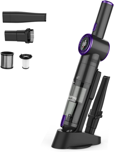 Nicebay Cordless Handheld Vacuum Cleaner, 15Kpa Strong Suction Portable Hand Vacuum Cleaner, Led Display Car Vacuum Cleaner, Fast Charging Dock, Rechargeable Handheld Vacuum Black & Purple Nicebay Cordless Handheld Vacuum Cleaner, 15Kpa Strong Suction Portable Hand Vacuum Cleaner, Led Display Car Vacuum Cleaner, Fast Charging Dock, Rechargeable Handheld Vacuum Black & Purple