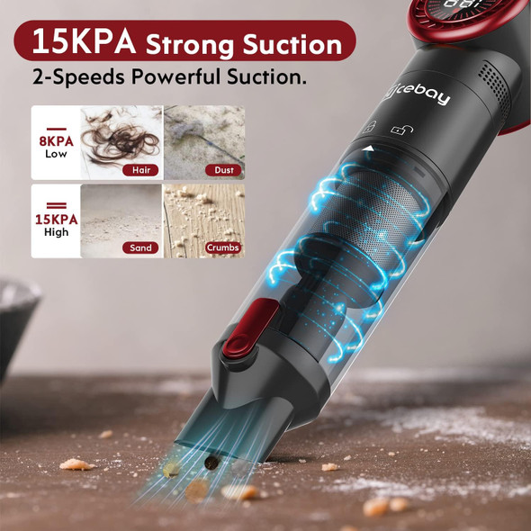 Nicebay Cordless Handheld Vacuum Cleaner, 15Kpa Strong Suction Portable Hand Vacuum Cleaner, Led Display Car Vacuum Cleaner, Fast Charging Dock, Rechargeable Handheld Vacuum Black & Red Nicebay Cordless Handheld Vacuum Cleaner, 15Kpa Strong Suction Portable Hand Vacuum Cleaner, Led Display Car Vacuum Cleaner, Fast Charging Dock, Rechargeable Handheld Vacuum Black & Red