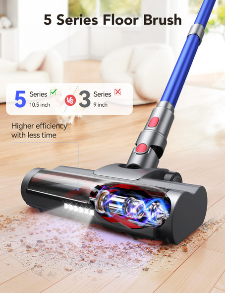 Cordless Vacuum Cleaner, Powerful Multi Cyclone Stick Vacuum With Large Floor Brush, 8 In 1 Lightweight Handheld Vacuum 40Mins Runtime, Ideal For Hardwood Floors Carpets Blue