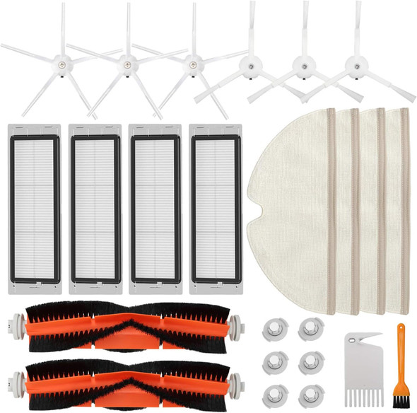 Accessories Kit Compatible With Roborock S4 S5 S6 E4 E20 E25 E35 S50 Xiaomi Mi Mijia Robotic Vacuum, 22 Pack Parts, 2 Main Brush, 6 Side Brush, 4 Filters, 4 Mop Cloth & 6 Water Tank Filter