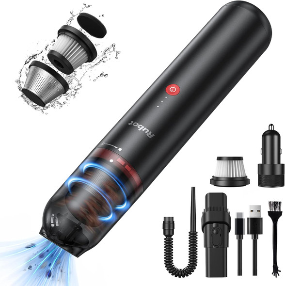 Rubot Car Vacuum Cleaner, 16Kpa Strong Suction Car Vacuum Cordless Rechargeable, Hand Held Vacuum,Portable Vacuum Cleaner For Homecar, Car Charger,Mini Vacuum,Handheld Vacuum,Blackp12 Plus