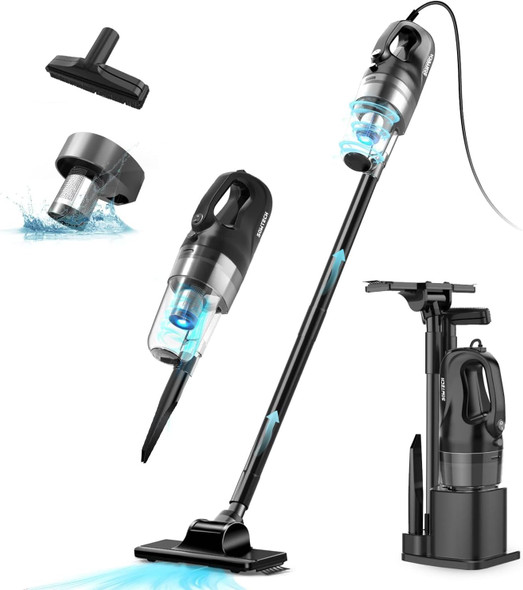 Sowtech Corded Stick Vacuum Cleaner, 20Kpa Powerful Suction Stick Vacuum With 23Ft Cord, 6 In 1 Lightweight Vacuum Cleaner For Hard Floor Pet Hair, Black
