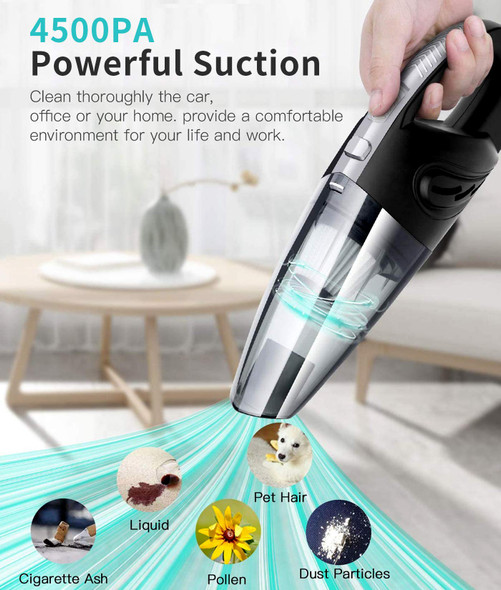 Uniqus Taiow Handheld Vacuum Usb Cordless Portable Wet Dry Vacuum Cleaner For Car Home Pet Hair With Filter Rechargeable 2200Mah Lithium Battery 120W 4500Pa Powerful Suction Black Uniqus Taiow Handheld Vacuum Usb Cordless Portable Wet Dry Vacuum Cleaner For Car Home Pet Hair With Filter Rechargeable 2200Mah Lithium Battery 120W 4500Pa Powerful Suction Black