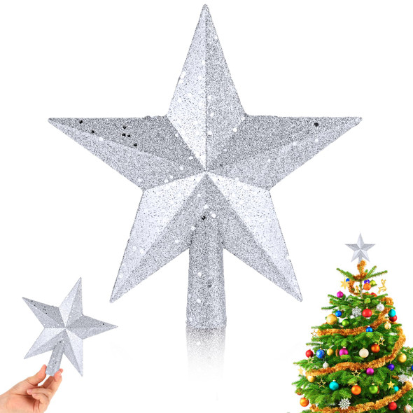 8 Inch Christmas Tree Topper, Glitter Star Tree Topper Christmas Tree Decoration Ornaments for Xmas Holiday Treetop (Silver)