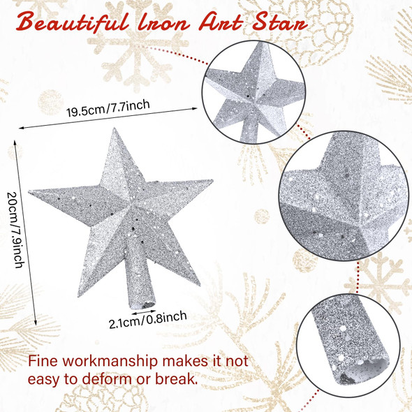 8 Inch Christmas Tree Topper, Glitter Star Tree Topper Christmas Tree Decoration Ornaments for Xmas Holiday Treetop (Silver)