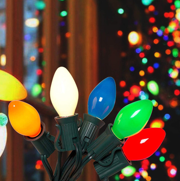 25FT Outdoor C7 Multicolor Christmas Lights, Vintage Christmas String Lights with 27 Multicolor Ceramic Bulbs (2 Spare), Hanging Christmas Lights for Outdoor Xmas Patio Wedding Party Garden Decor