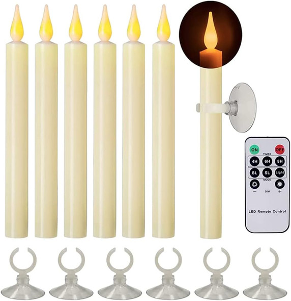 Flameless Taper Candles with Timer and Remote, with Suction Cup Holder and Magnetic Base Christmas Window Candles Battery Operated Candles for Christmas Halloween Decor
