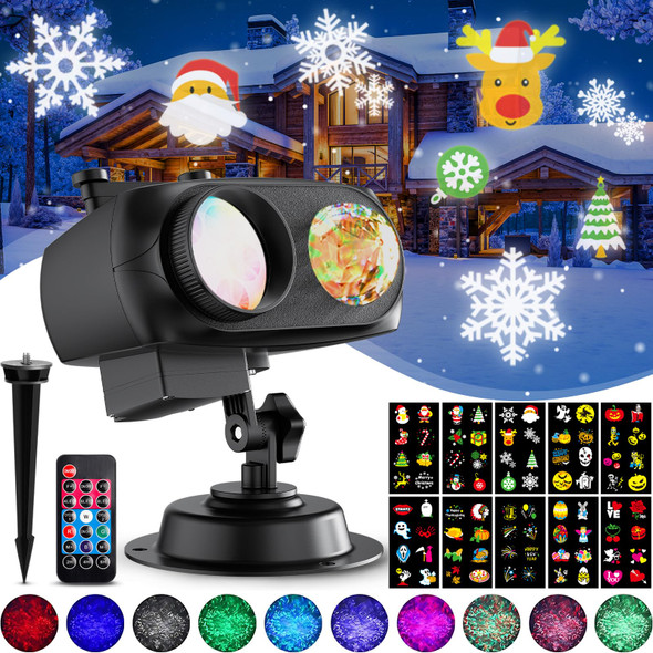 Christmas Projector Lights, Holiday Projector Outdoor, 2 in 1 HD Effect Pattern Snowflake Projection Lamp, with Remote control, Timer Memory Function, 10 slides for Various Festive Atmosphere Christmas Projector Lights, Holiday Projector Outdoor, 2 in 1 HD Effect Pattern Snowflake Projection Lamp, with Remote control, Timer Memory Function, 10 slides for Various Festive Atmosphere