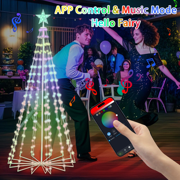 Lighted Christmas Cone Tree 6FT with Star Topper Smart APP & Remote Control Waterproof Outdoor Christmas Decorations for Home Patio Garden Yard