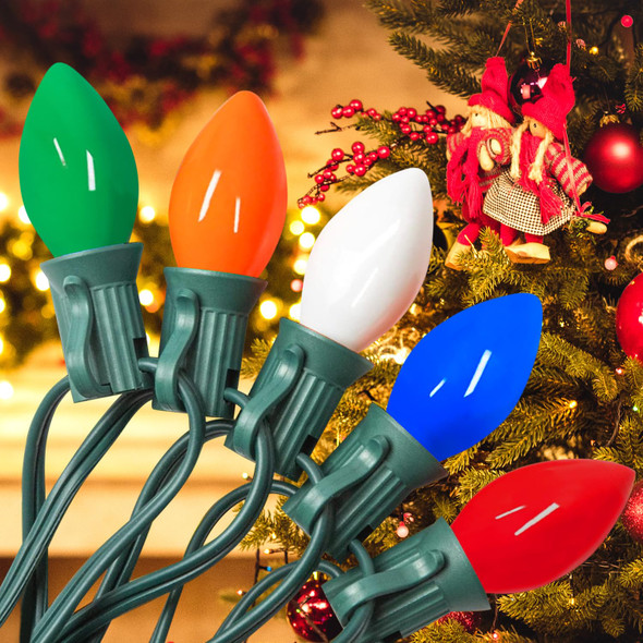 C7 Christmas String Lights Multicolor - 25FT Vintage Christmas Light with 27 C7 Multicolor Incandescent Bulbs, Outdoor Christmas Tree Lights for Christmas Holiday Party Decor - Green Wire
