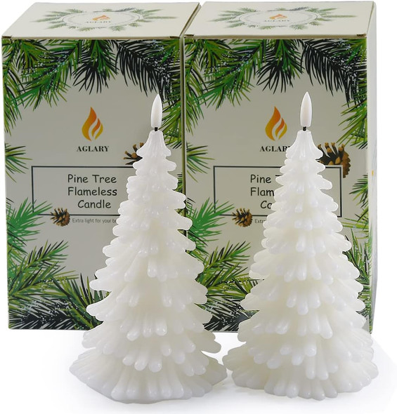 2PCS White Christmas Tree Flameless Candles, Battery Operated LED Candles, Timing Function