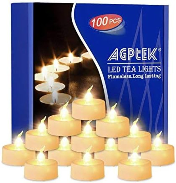 AGPTEK 100 PCS Flickering Battery Operated Fake Electric LED Tealight Warm White Flameless Candles for Christmas Outdoor Halloween Wedding Decoration, 3.6cm AGPTEK 100 PCS Flickering Battery Operated Fake Electric LED Tealight Warm White Flameless Candles for Christmas Outdoor Halloween Wedding Decoration, 3.6cm