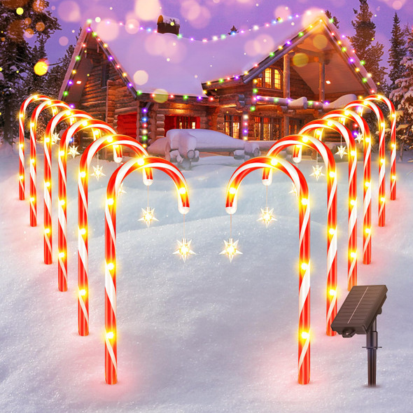 Christmas Decorations Outdoor, AHAORIGIN 12 Pack Solar Candy Cane Lights Christmas Yard Decorations Outside with 10 Modes and Bright 72 LED, 28ft Longer Waterproof Solar Christmas Pathway Lights