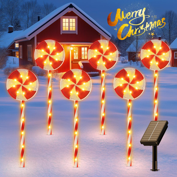Christmas Decorations Outdoor, 6 Pack 24" Large Lollipop Candy Cane Christmas Decorations Outdoor with 84 Brighter LED & 10 Lighting Modes, Solar Christmas Pathway Lights for Yard Xmas
