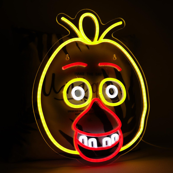 Five Nights at Freddy's Chica neon signs for wall decor，LED Neon Lights for Bedroom，birthday、Christmas s for kids 5V Power Adapter 16.1 12.8Inch