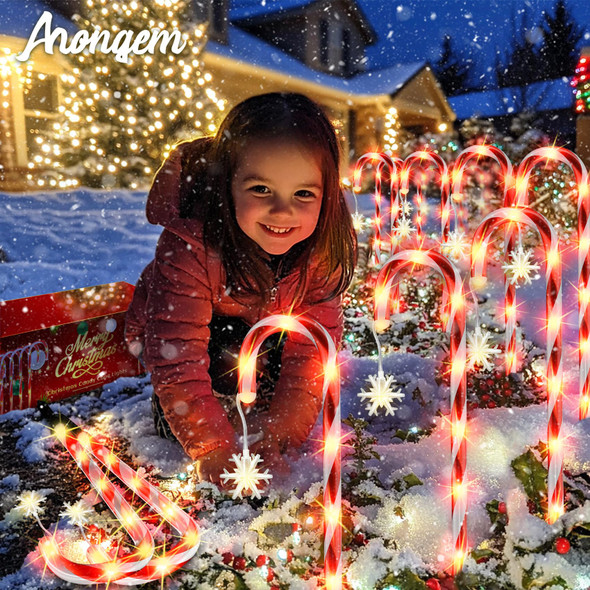 Solar Christmas Lights Outdoor Decorations: Candy Cane Light Waterproof for Outside Yard Decor - Snowflake Red Xmas Garden Lighted Patio Tree Pathway Lawn Decorative 12 Pack