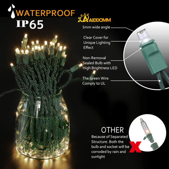 Christmas Lights Warm White 50 Counts, Christmas Lights Outdoor Warm White Commercial Grade Waterproof IP65, 25Ft 5mm LED Warm White Christmas Tree Lights, LED Outdoor Xmas Lights