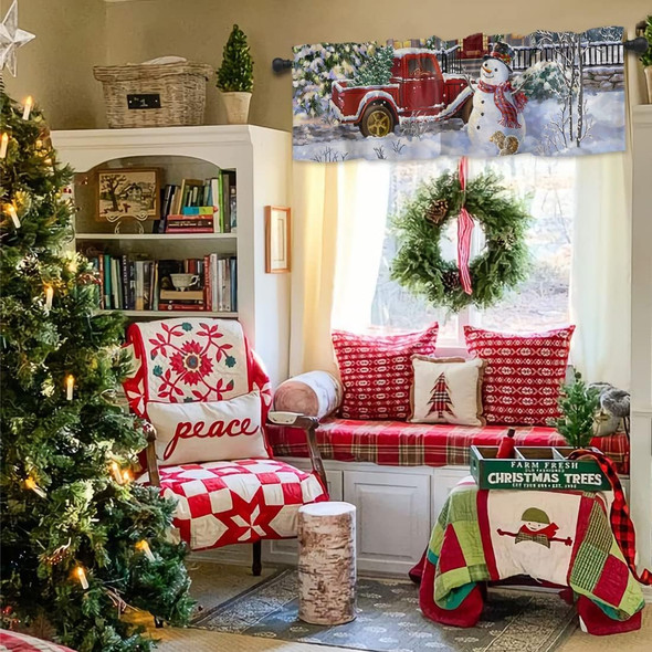 Christmas Snowman Valances Windows Curtain Red Truck with Xmas Tree Kitchen Valances Rod Pocket Snowy Winter Short Topper Curtains for Winter Holiday Christmas Decorations 1 Panel,54 by 18 inches Christmas Snowman Valances Windows Curtain Red Truck with Xmas Tree Kitchen Valances Rod Pocket Snowy Winter Short Topper Curtains for Winter Holiday Christmas Decorations 1 Panel,54 by 18 inches